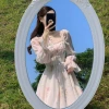 Spring and summer new long-sleeved chiffon dress, fairy-like, gentle style, tea break, French first love dress Specification image